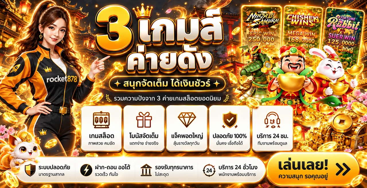 แบนเนอร์ rocket878 สล็อตและตัวละครเกมโทนส้มดำ
